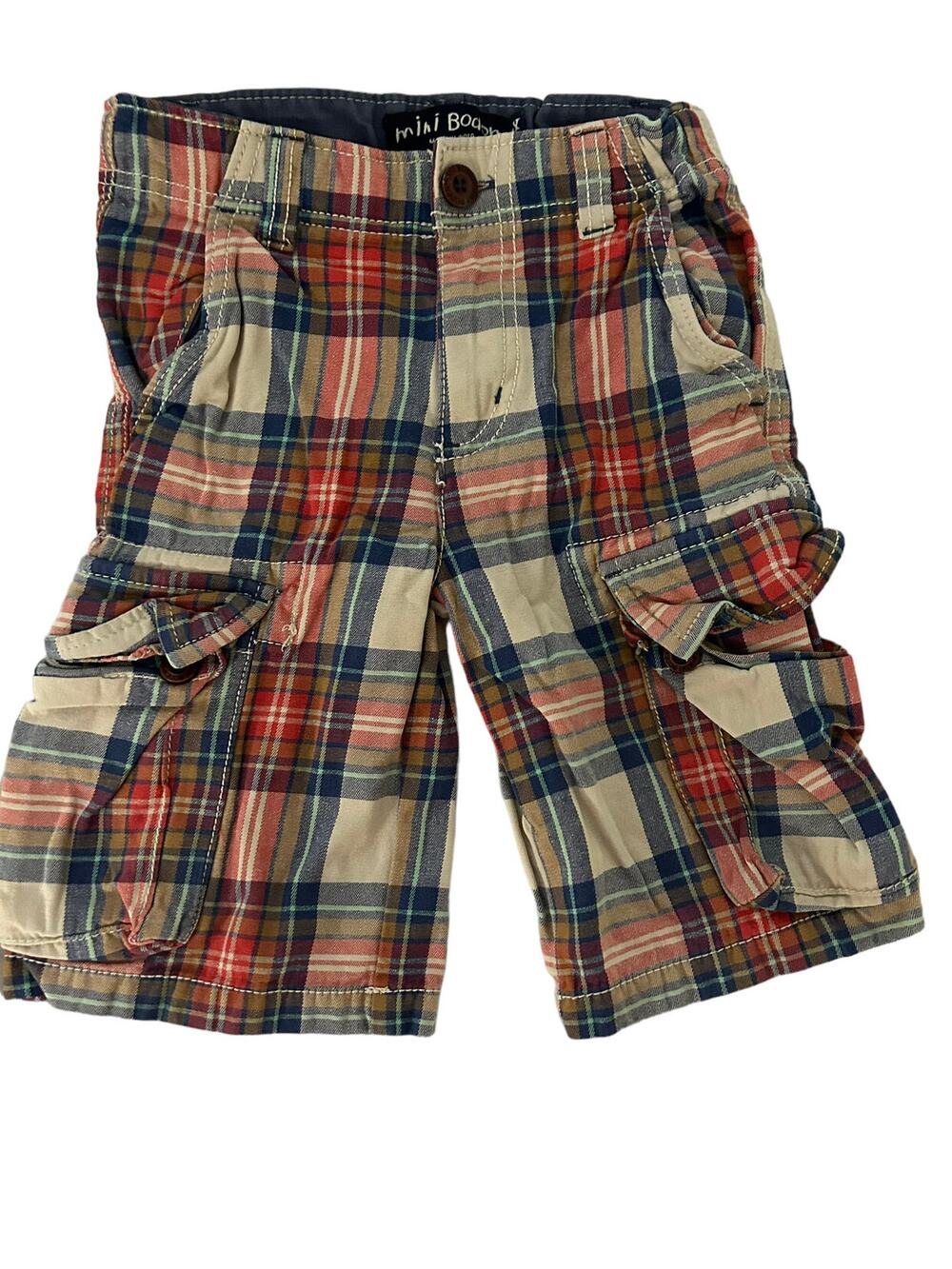 Mini Boden Red Blue Plaid Cargo Shorts size 6